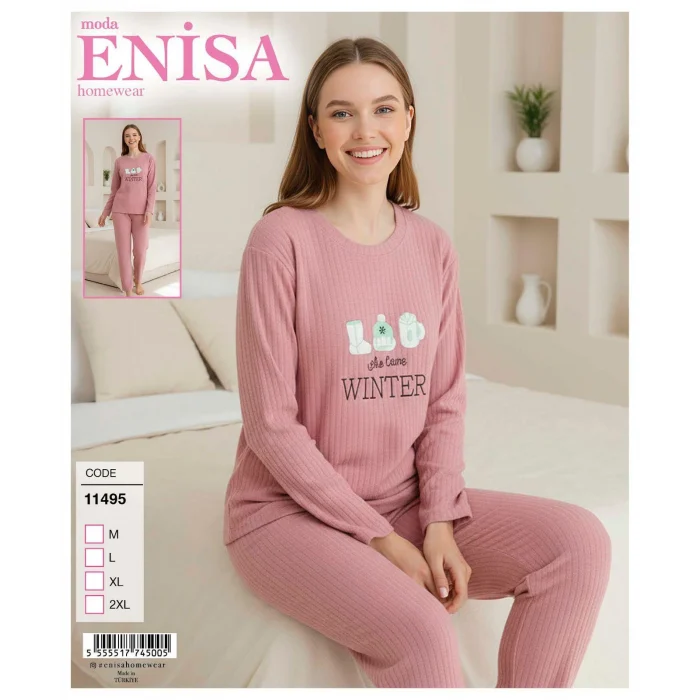 Enisa 11495 Kadın Raporlu Uzun Kol Pijama Takımı