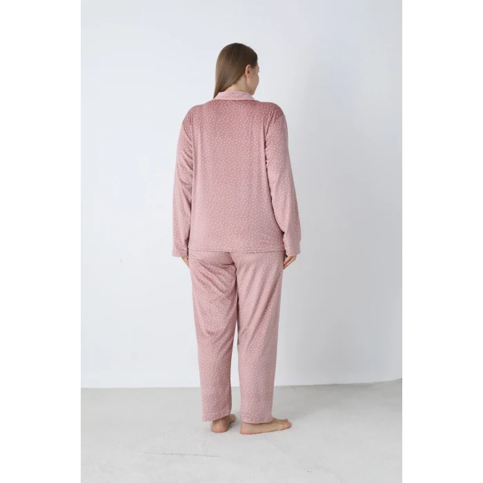 Estiva 25371 Gömlek Yaka Battal Kadife Pijama Takımı