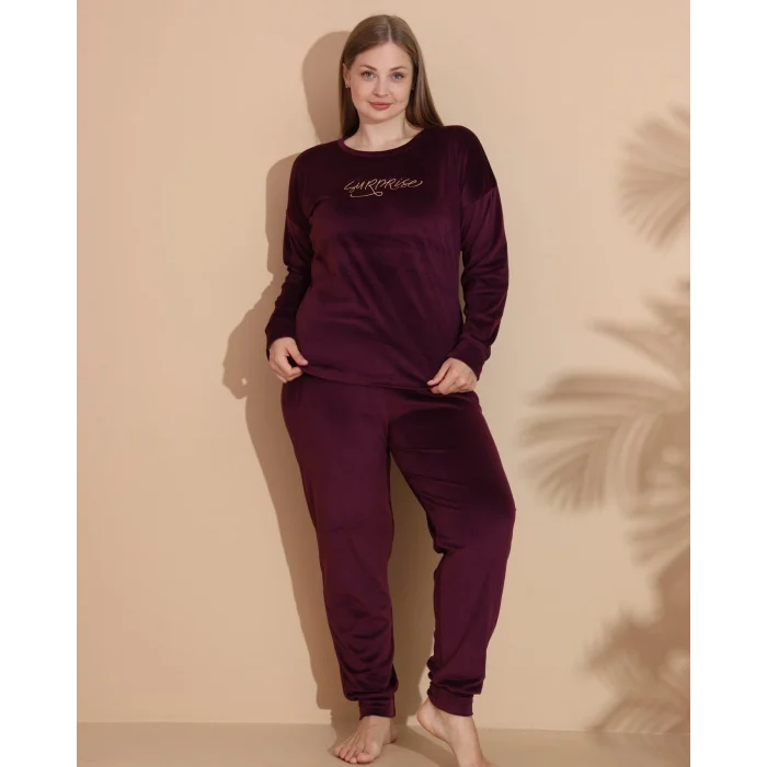 Estiva 25393 Uzun Kol Battal Kadife Pijama Takımı