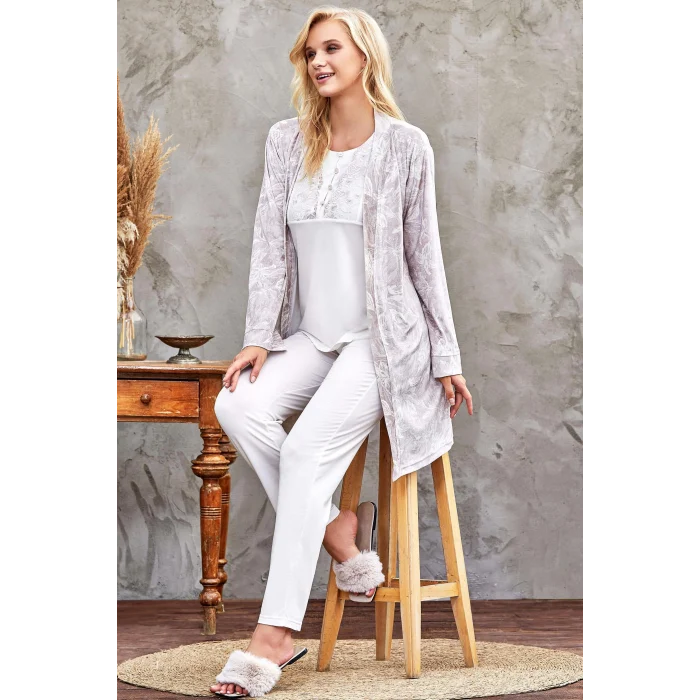 Flz 31-104 Bayan Kadife Sabahlık Pijama Takımı