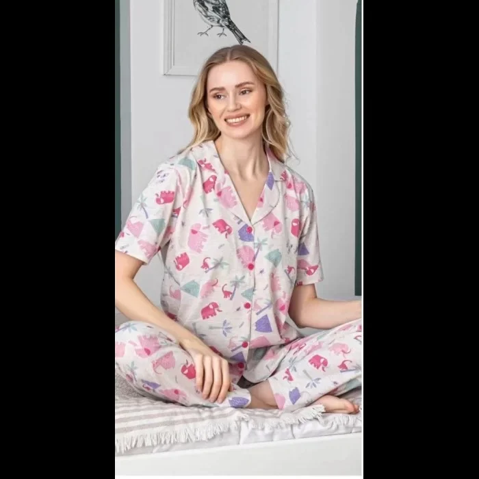 Freshness 107 Fil Desenli Patlı Kısa Kol Pijama Takımı