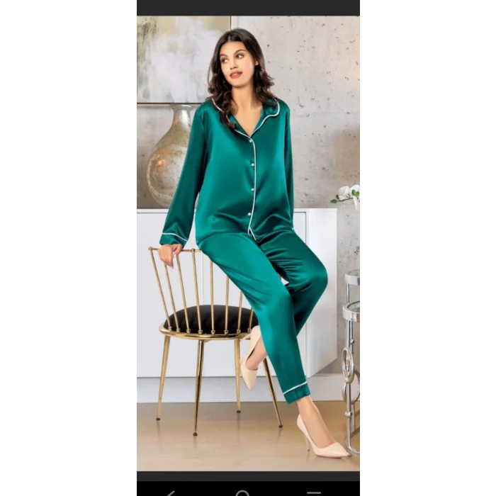Freshness 2045 Saten Gömlek Yaka Patlı Pijama Takımı