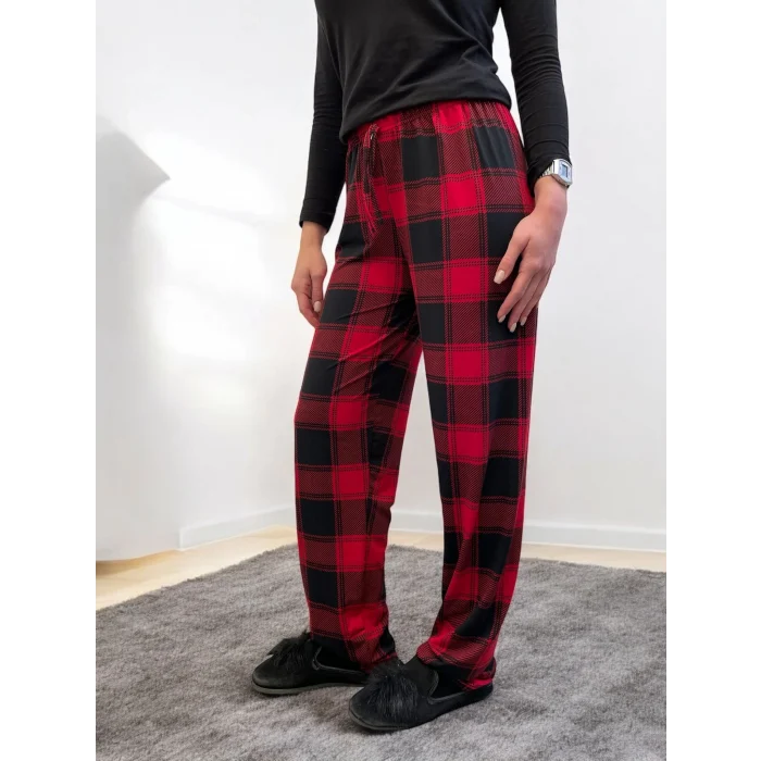 Freshness 801 Bayan Beli Lastikli Ekose Süet Tek Pijama Altı