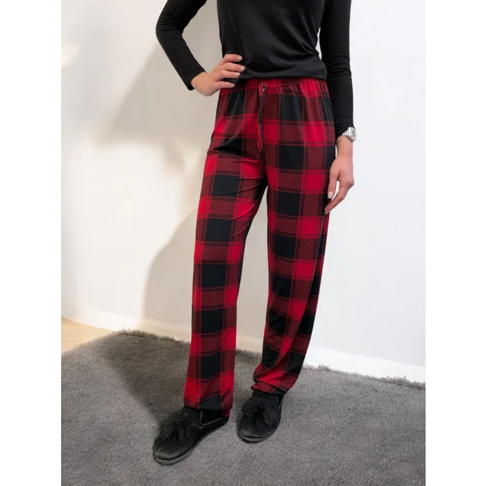 Freshness 801 Bayan Beli Lastikli Ekose Süet Tek Pijama Altı