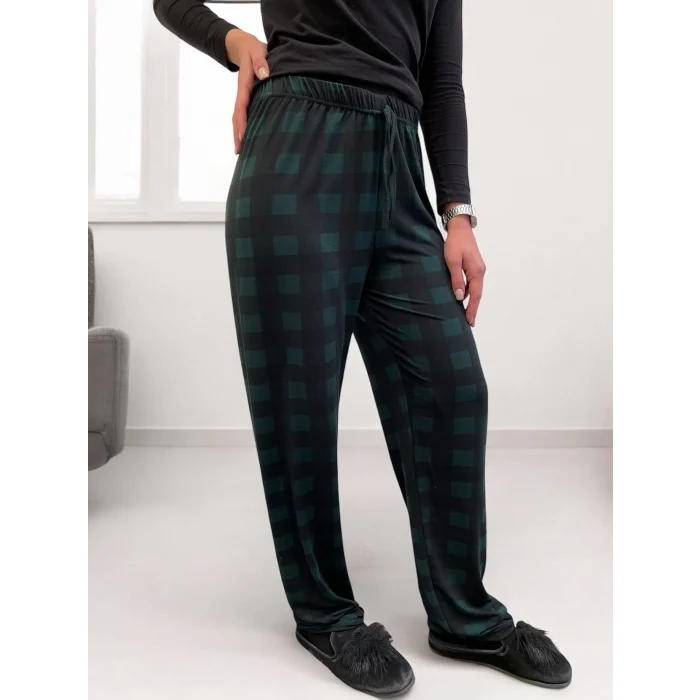 Freshness 801 Bayan Beli Lastikli Ekose Süet Tek Pijama Altı