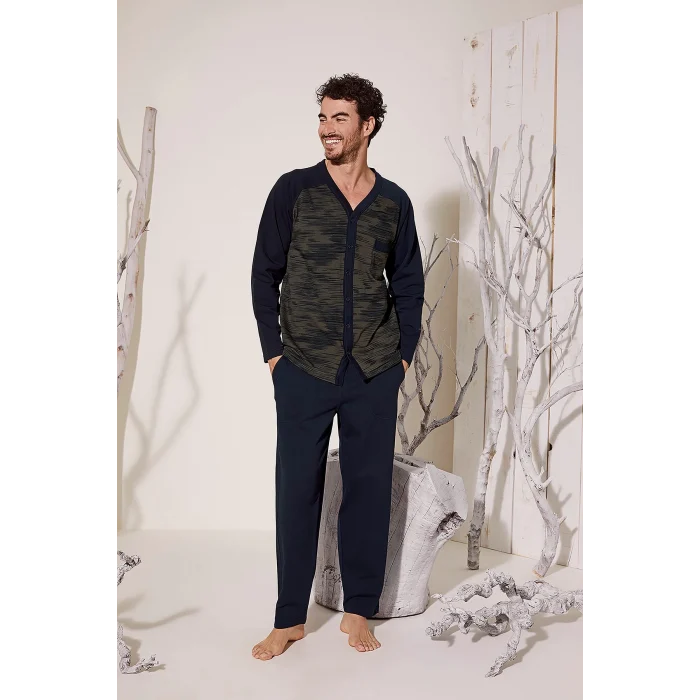 Kocabey 8025 Erkek  V Yaka Boydan Düğmeli Pijama Takımı