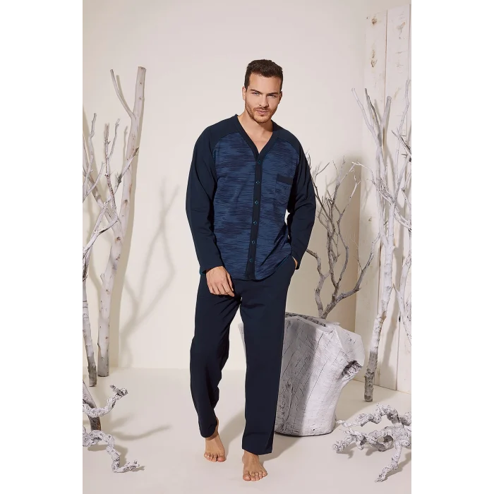 Kocabey 8025 Erkek  V Yaka Boydan Düğmeli Pijama Takımı