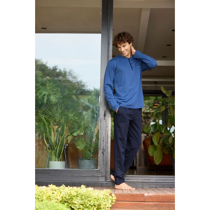 Kocabey 9133  Erkek Midi Yaka Uzun Kollu Pijama Takımı