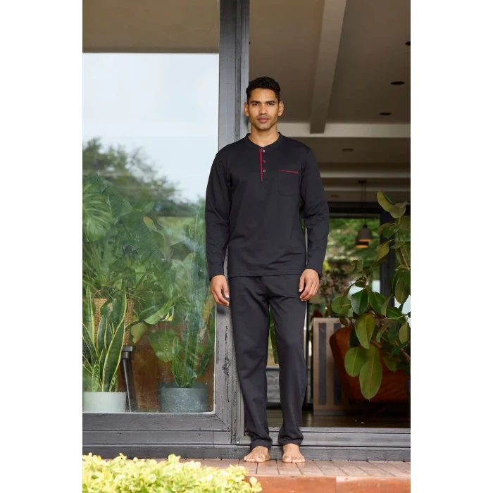 Kocabey 9133  Erkek Midi Yaka Uzun Kollu Pijama Takımı