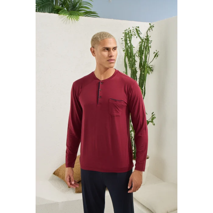 Kocabey 9220 Erkek Midi Yaka Uzun Kol Pijama Takım