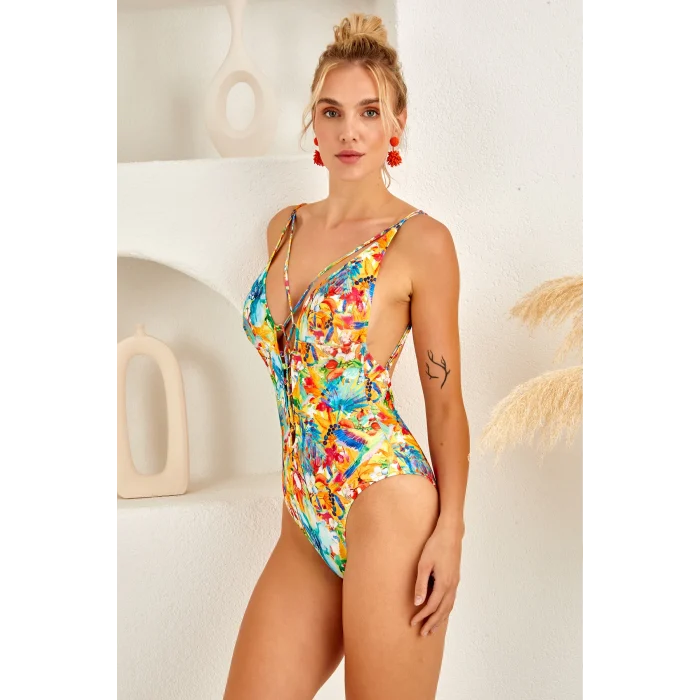 Lapieno 4106 Kadın Göğüs Dekolteli Aksesuarlı Mayo