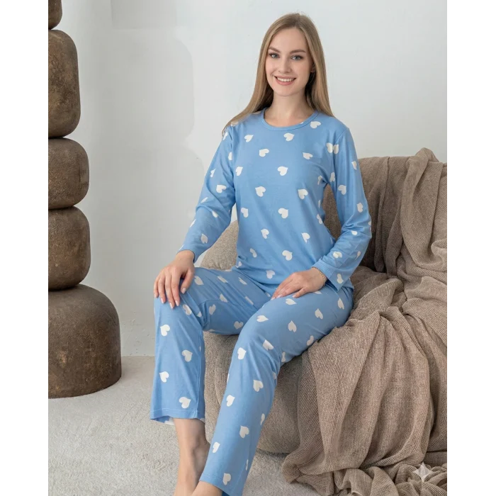 Lindros 0440 Kadın Süet Uzun Kol Pijama Takımı