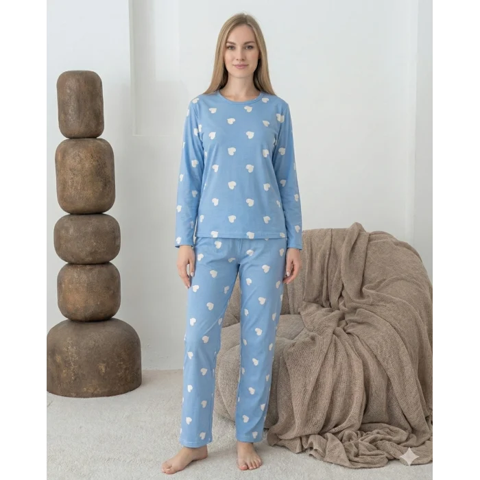 Lindros 0440 Kadın Süet Uzun Kol Pijama Takımı