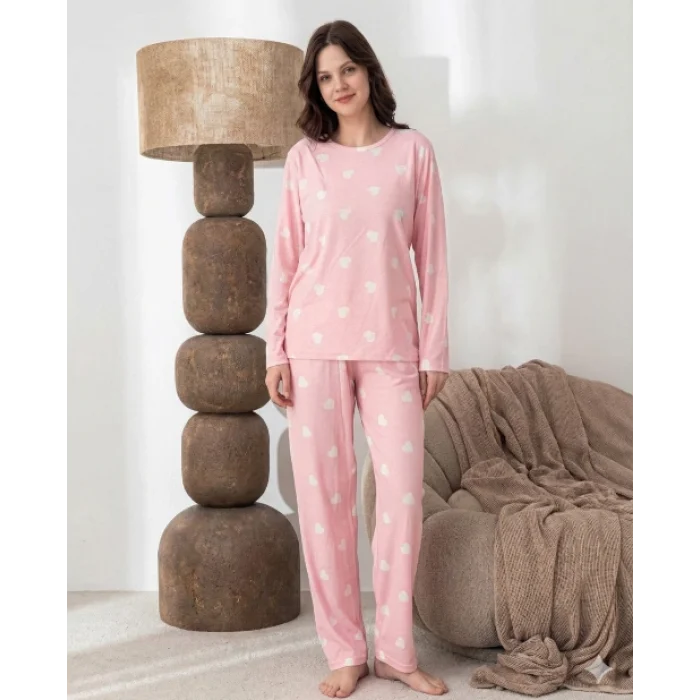Lindros 0532 Kadın Süet Uzun Kol Pijama Takımı
