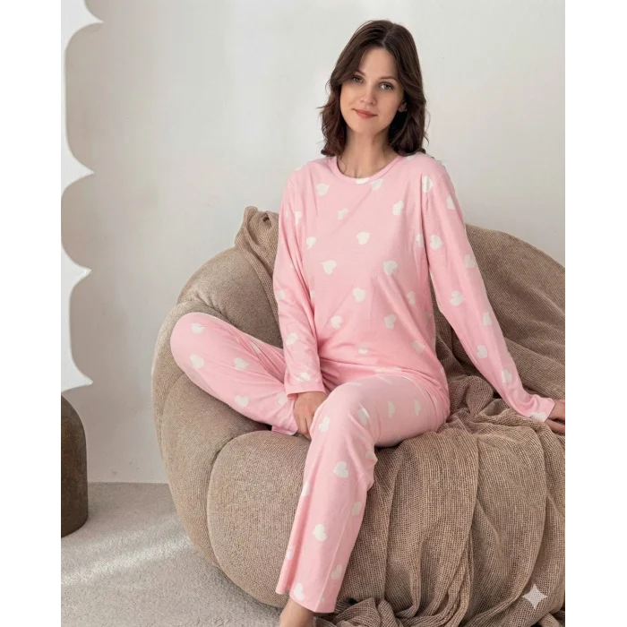 Lindros 0532 Kadın Süet Uzun Kol Pijama Takımı