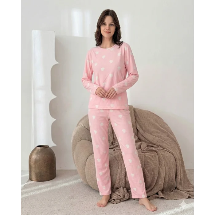 Lindros 0532 Kadın Süet Uzun Kol Pijama Takımı