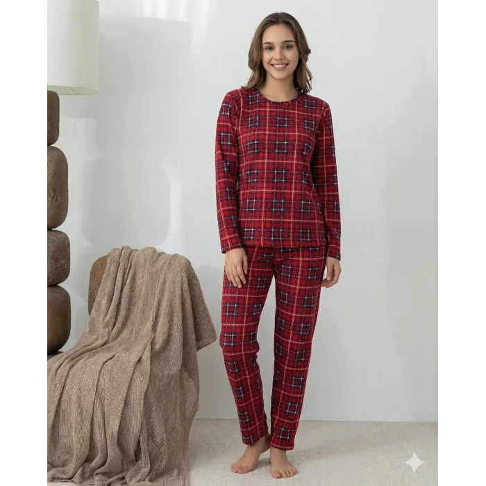 Lindros 0676 Kadın Süet Uzun Kol Pijama Takımı