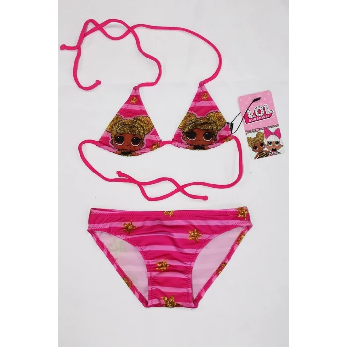 Lol Bebekli Sarı Yıldızlı Kız Çocuk Üçgen Bikini Takımı