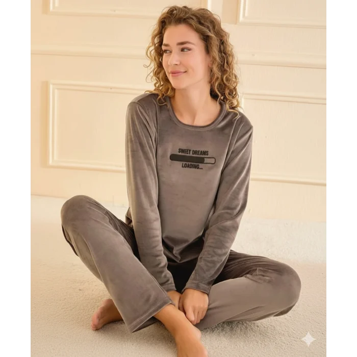 Mihra 13166 Kadın Kadife Uzun Kol Pijama Takımı