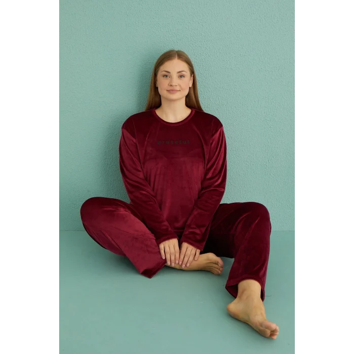Mihra 13213 Kadın Kadife Uzun Kol Pijama Takımı