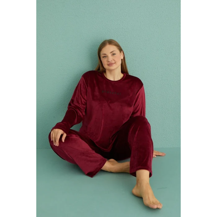 Mihra 13213 Kadın Kadife Uzun Kol Pijama Takımı