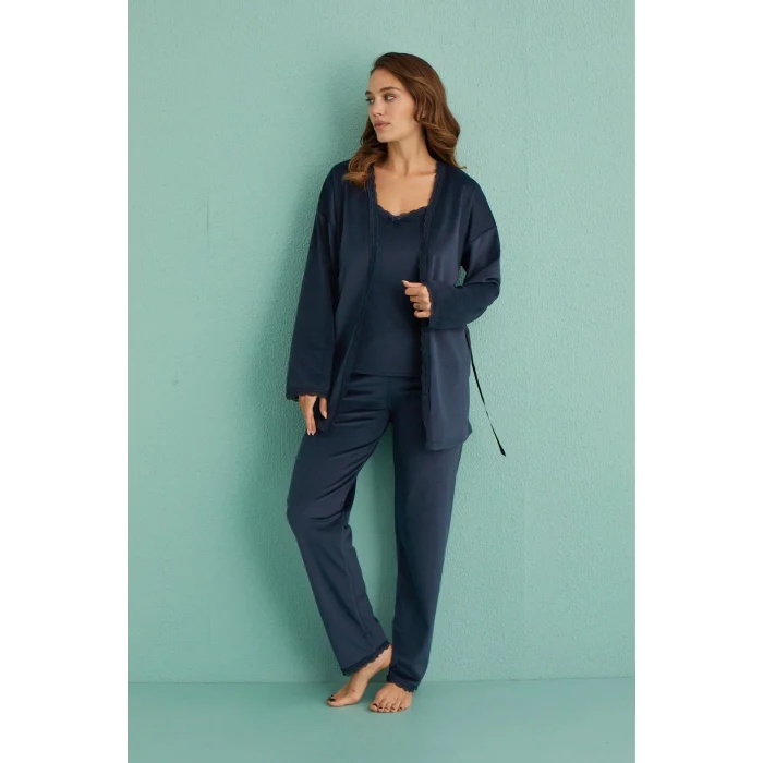 Mihra 13402 Kadın Kadife 3Lü Pijama Takımı