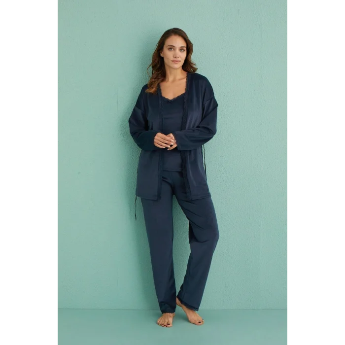 Mihra 13402 Kadın Kadife 3Lü Pijama Takımı