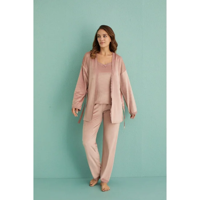 Mihra 13402 Kadın Kadife 3Lü Pijama Takımı