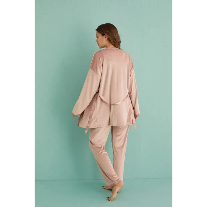 Mihra 13402 Kadın Kadife 3Lü Pijama Takımı