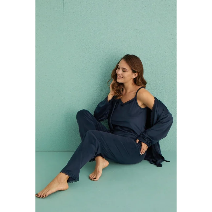 Mihra 13402 Kadın Kadife 3Lü Pijama Takımı