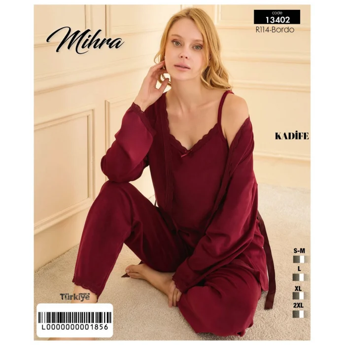 Mihra 13402 Kadın Kadife 3Lü Pijama Takımı