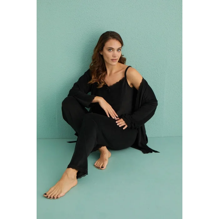 Mihra 13402 Kadın Kadife 3Lü Pijama Takımı