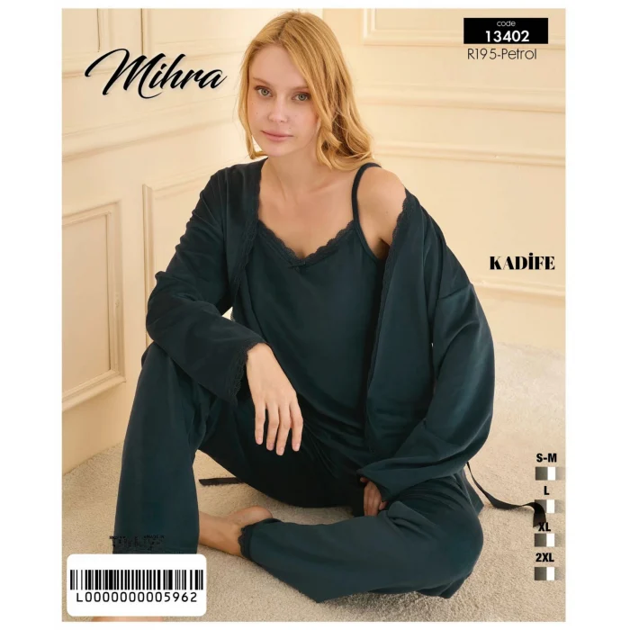 Mihra 13402 Kadın Kadife 3Lü Pijama Takımı