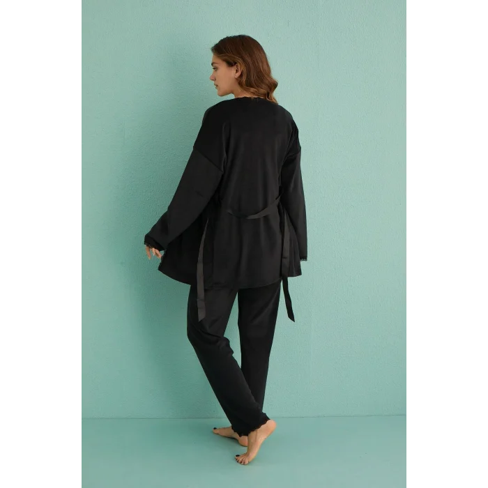 Mihra 13402 Kadın Kadife 3Lü Pijama Takımı