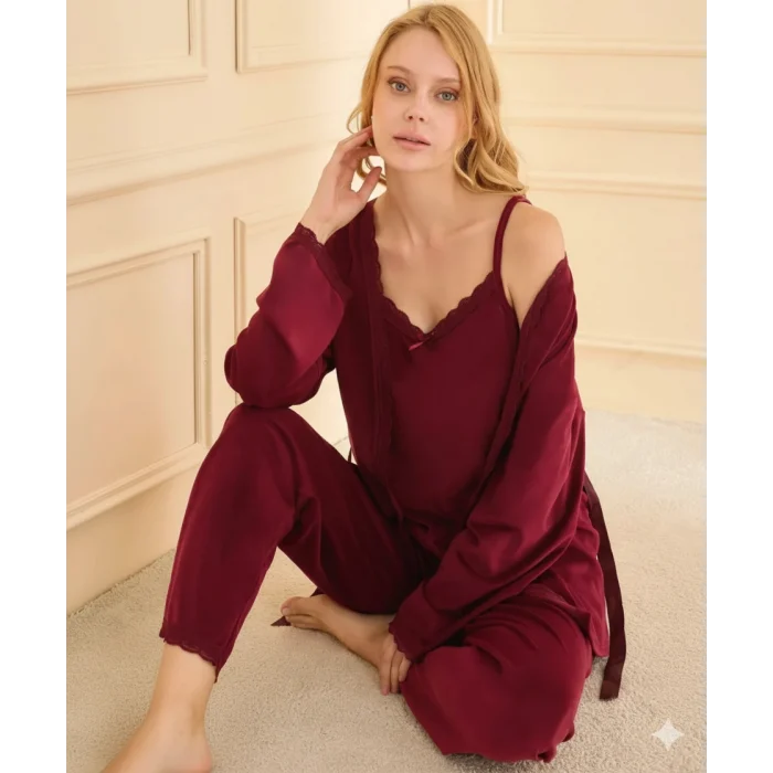 Mihra 13402 Kadın Kadife 3Lü Pijama Takımı