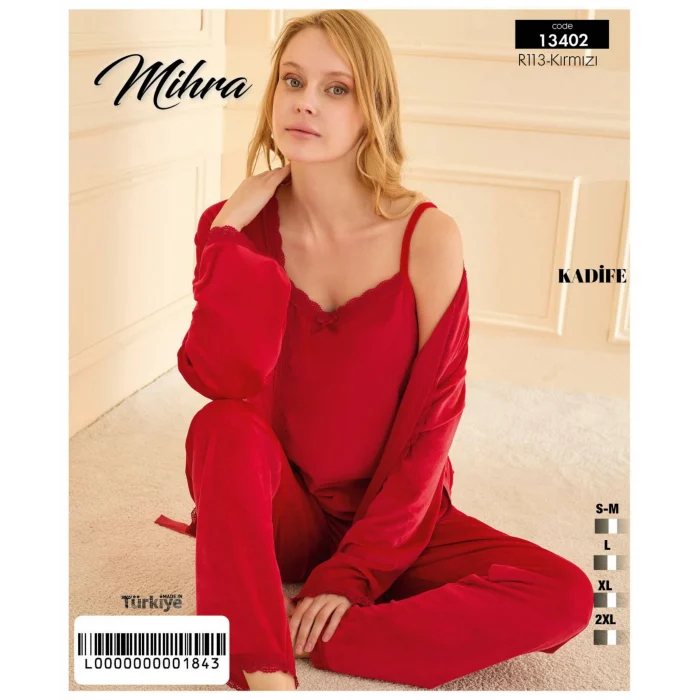 Mihra 13402 Kadın Kadife 3Lü Pijama Takımı