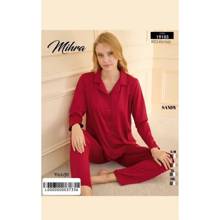 Mihra 19103 Kadın Düğmeli Uzun Kol Pijama Takımı