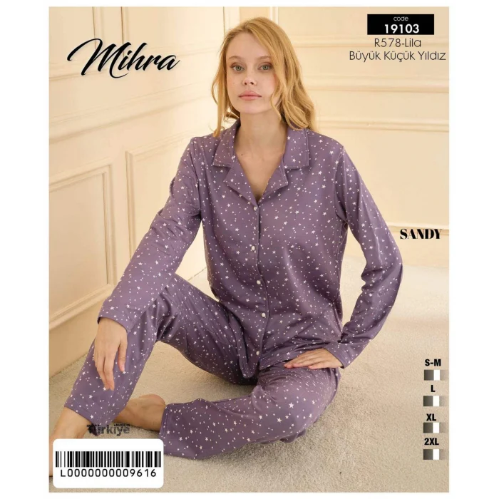 Mihra 19103 Kadın Düğmeli Uzun Kol Pijama Takımı