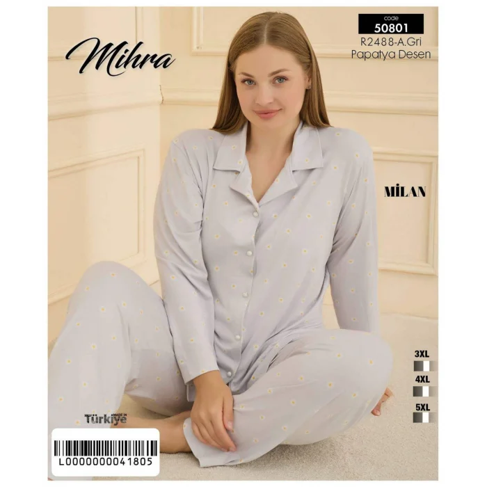 Mihra 50801 Kadın Düğmeli Battal Pijama Takımı