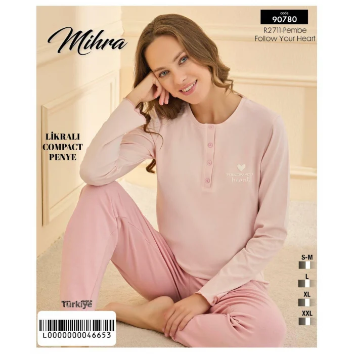 Mihra 90780 Kadın Yarı Patlı Uzun Kol Pijama Takımı