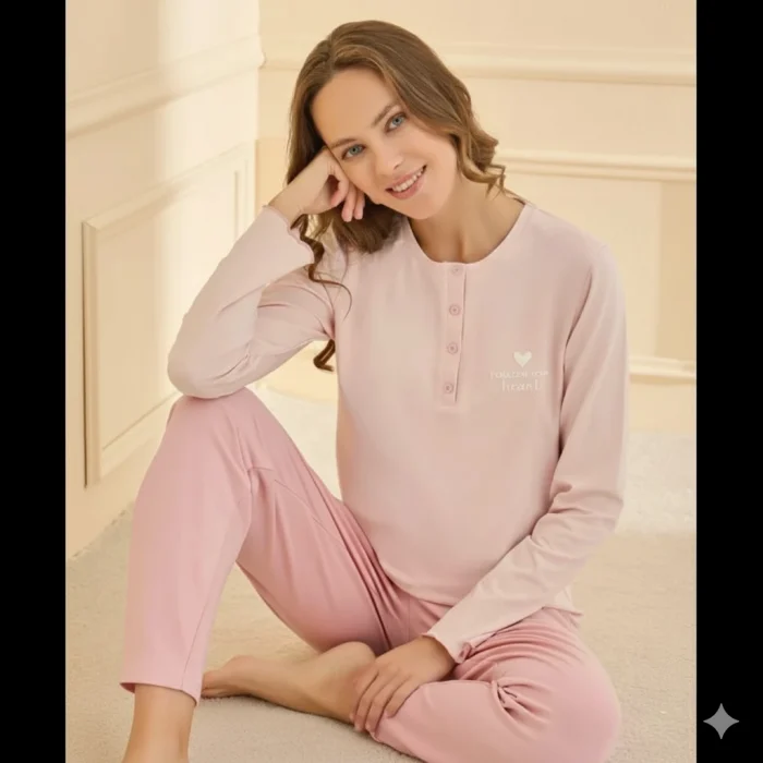 Mihra 90780 Kadın Yarı Patlı Uzun Kol Pijama Takımı