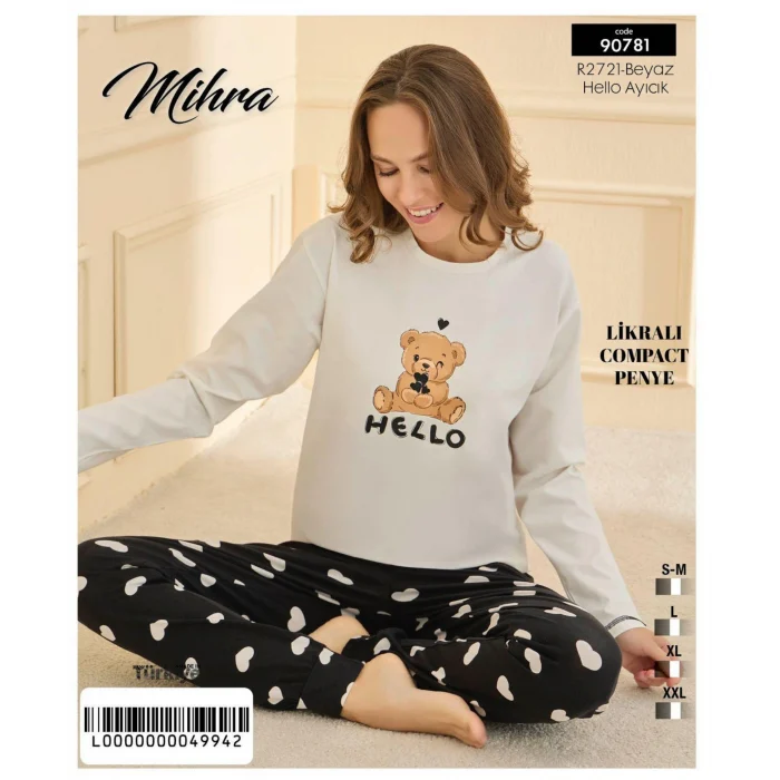 Mihra 90781 Kadın Ayıcıklı Uzun Kol Pijama Takımı
