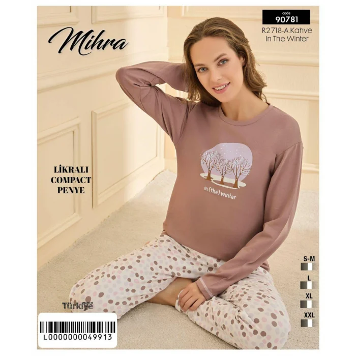 Mihra 90781 Kadın Ayıcıklı Uzun Kol Pijama Takımı