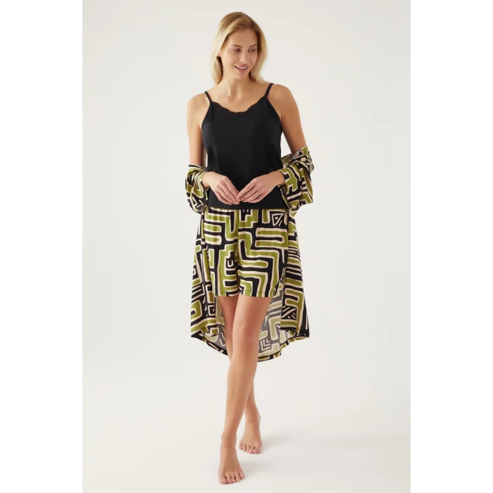 Pierre Cardin 8819-S Kadın Desenli Sabahlıklı Şort Takım