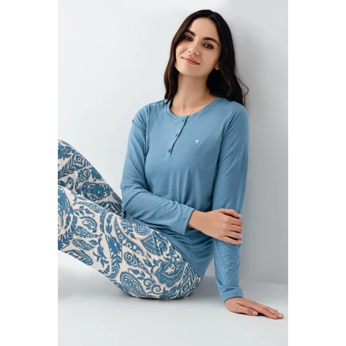Pierre Cardin 9075-S Kadın Uzun Kol Pijama Takım