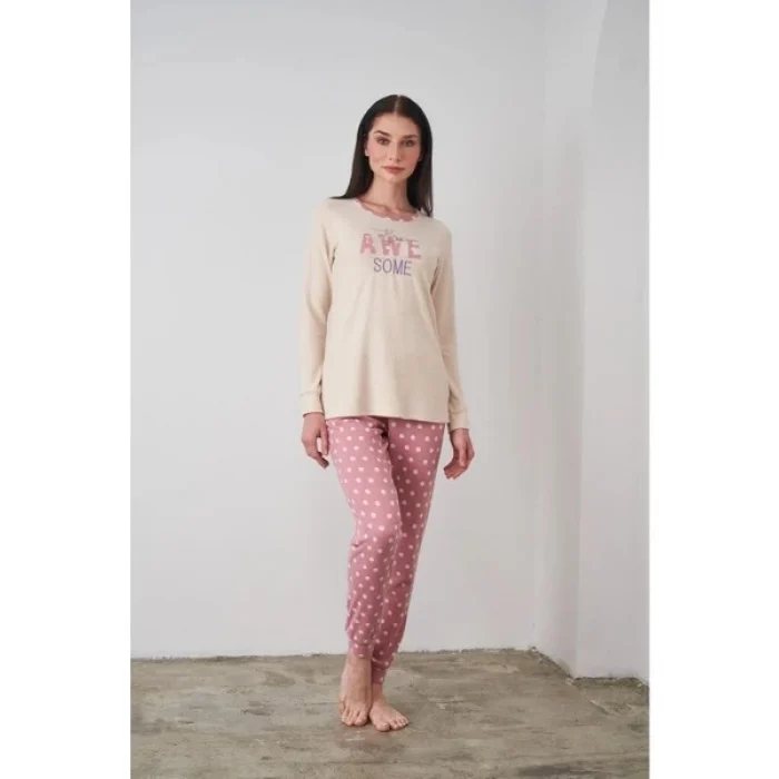 PJS 24503 Bayan Yazı Detaylı Pijama Takımı