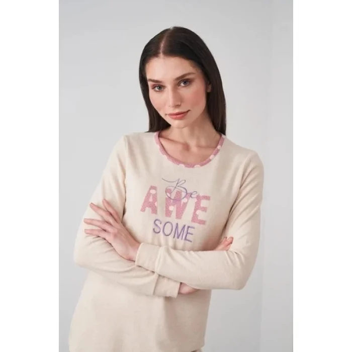 PJS 24503 Bayan Yazı Detaylı Pijama Takımı