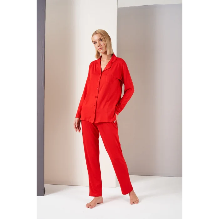 Pjs 26028  Bayan Önden Düğmeli Pijama Takımı