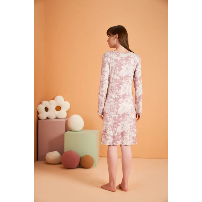 PJS 28019 Kadın Uzun Kol Desenli Gecelik