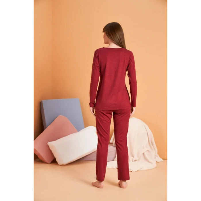 PJS 28091 Kadın V Yaka Uzun Kol Pijama Takımı
